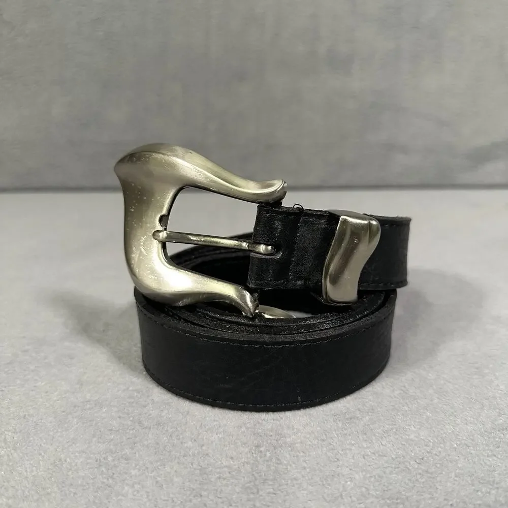 VTG MZ Accessories Genuine Leather USA Made Silver Western Buckle Classic Belt